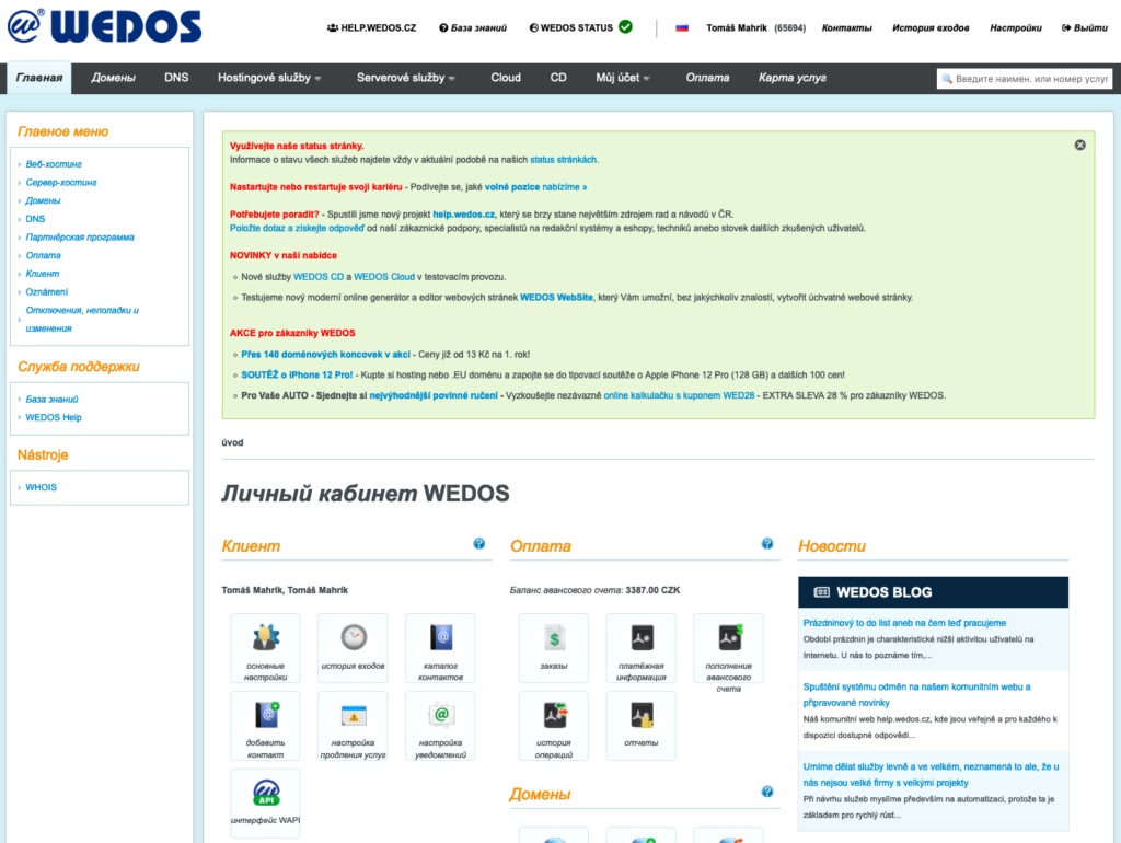 Обзор WEDOS: управление клиентами