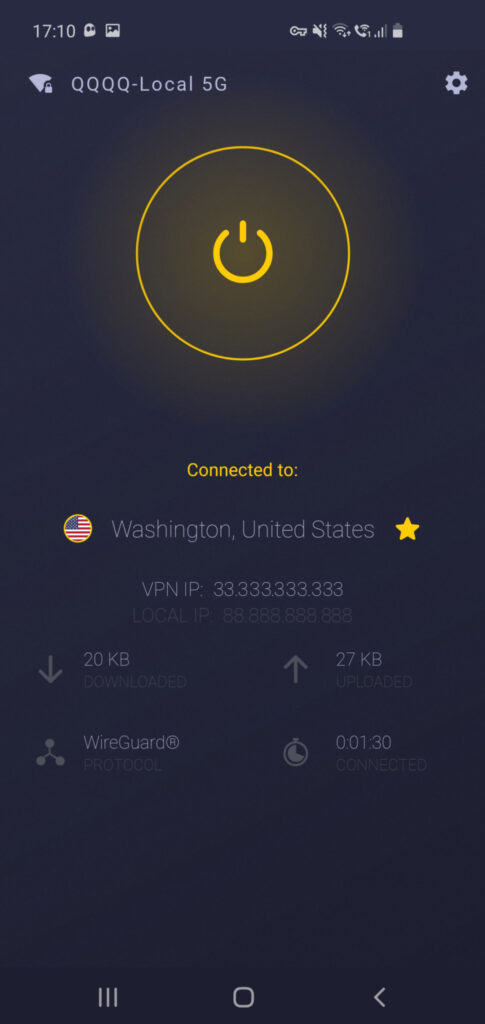 CyberGhost VPN review - Android application - connection parameters