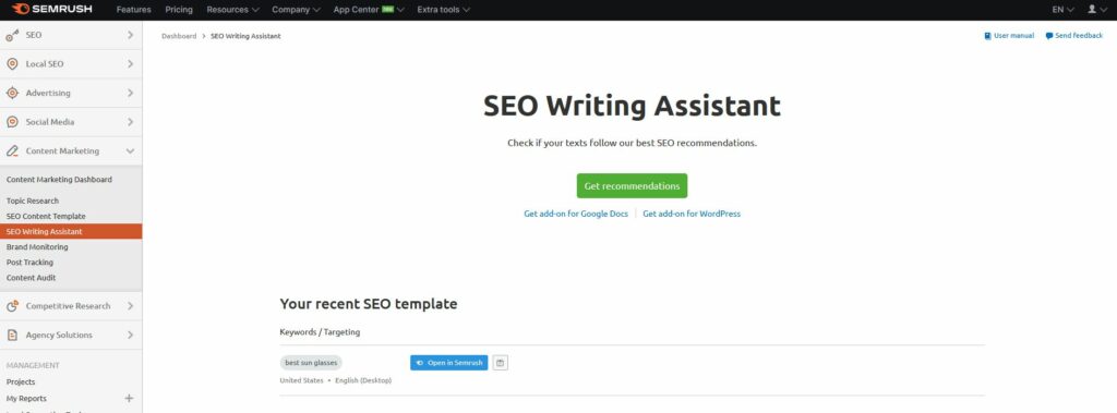 Revisión de Semrush SEO Writing Assistant: complemento de Google Docs y WorPress