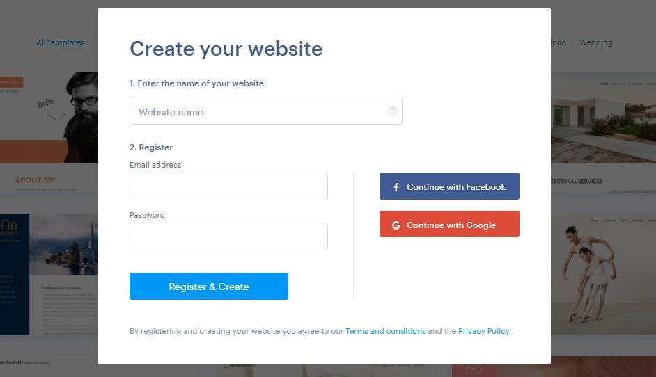 webnode registration form
