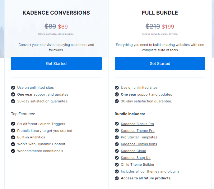 Цены Kadence Conversions.