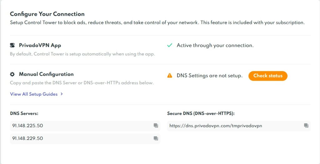 privadovpn setting up dns servers directly from the web interface
