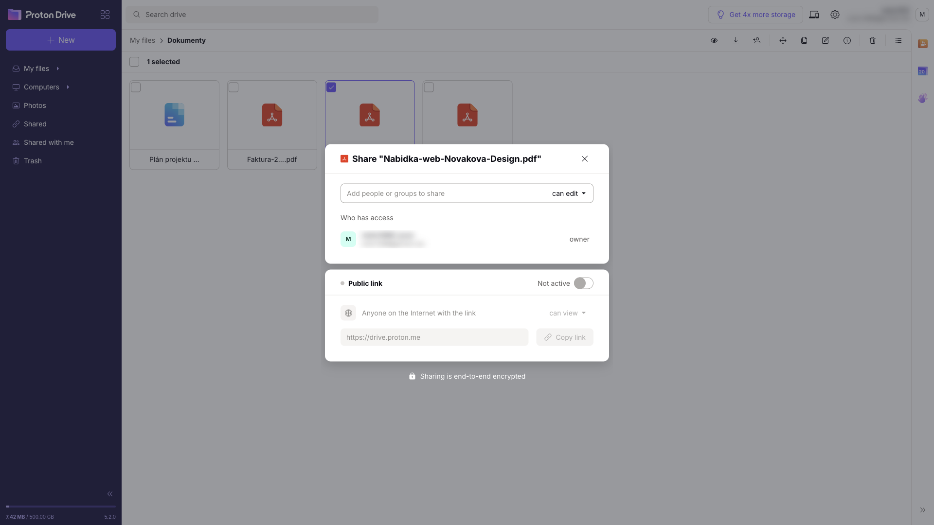 Sharing a file with a public link