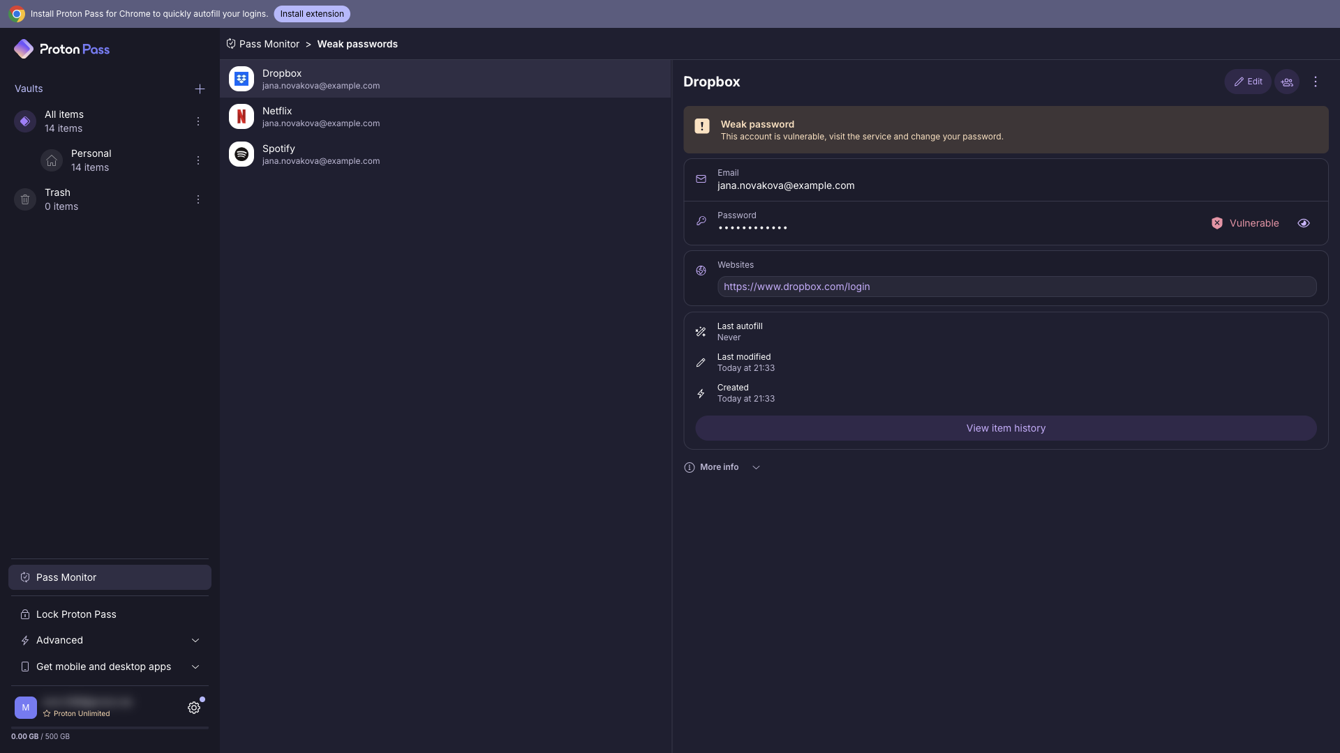 Weak passwords in Pass Monitor
