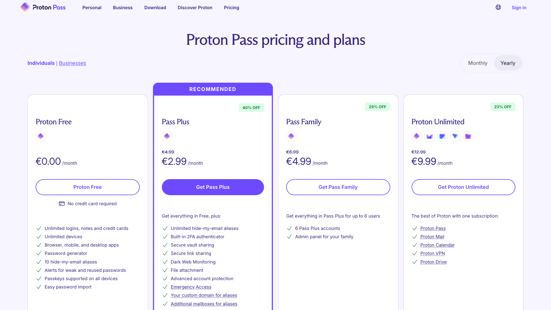 Proton Pass pricing